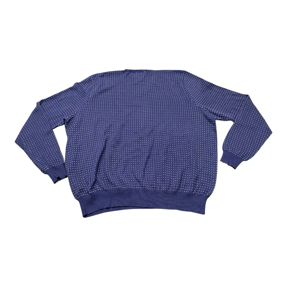 VTG 90's Polo Ralph Lauren Sweater XXL Blue White Dot Pattern V-Neck 100% Cotton